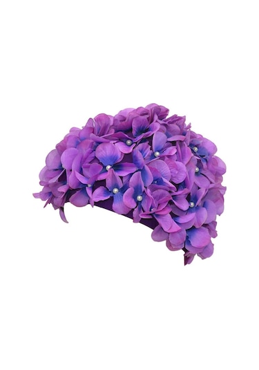 Kadınlar İçin Çiçek Yapraklı Vintage Yüzme Bonesi, Mor Renk Mor