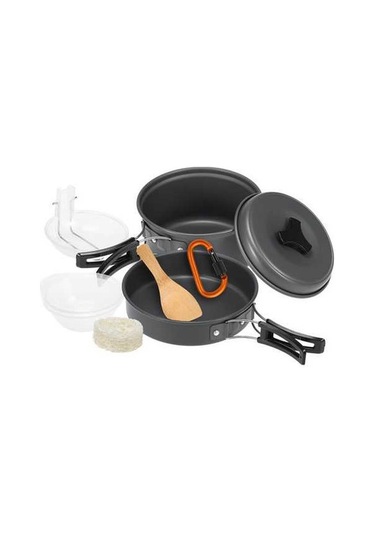 Pazly 10 Parça Kamp Mutfak Seti Dış Mekan Pişirme Ekipmanları Tencere Tava Kase Çanta Siyah Siyah