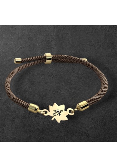 Serbest Temalı Yaprak Figürlü Örgülü 14 Ayar Altın Plakalı Hediye Bileklik-331sembol-kahverengi Altın