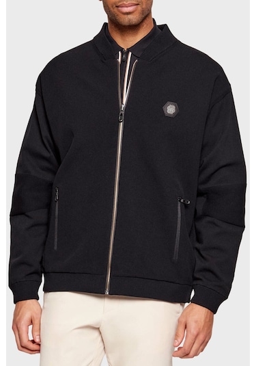Boss Logolu Regular Fit Kolej Yaka Çift Kullanımlı Bomber Ceket Erkek Ceket 50544009 001 Siyah