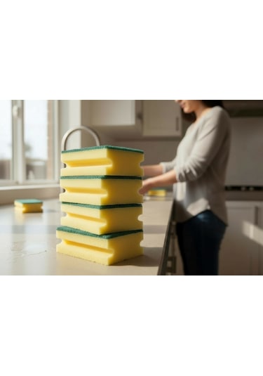 Technow Jumbo Büyük Boy Vip Kaliteli 14 X 7 Cm Oluklu Bulaşık Süngeri 5 Adet