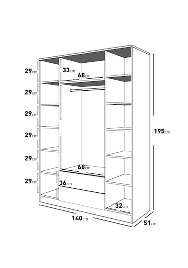 Nova 4 Kapaklı ,2 Çekmeceli Dolap/gardırop %100mdf
