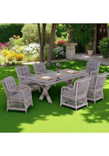 Lavida Bahçe Masa Takımı Rattan Balkon Masa Seti 100x180