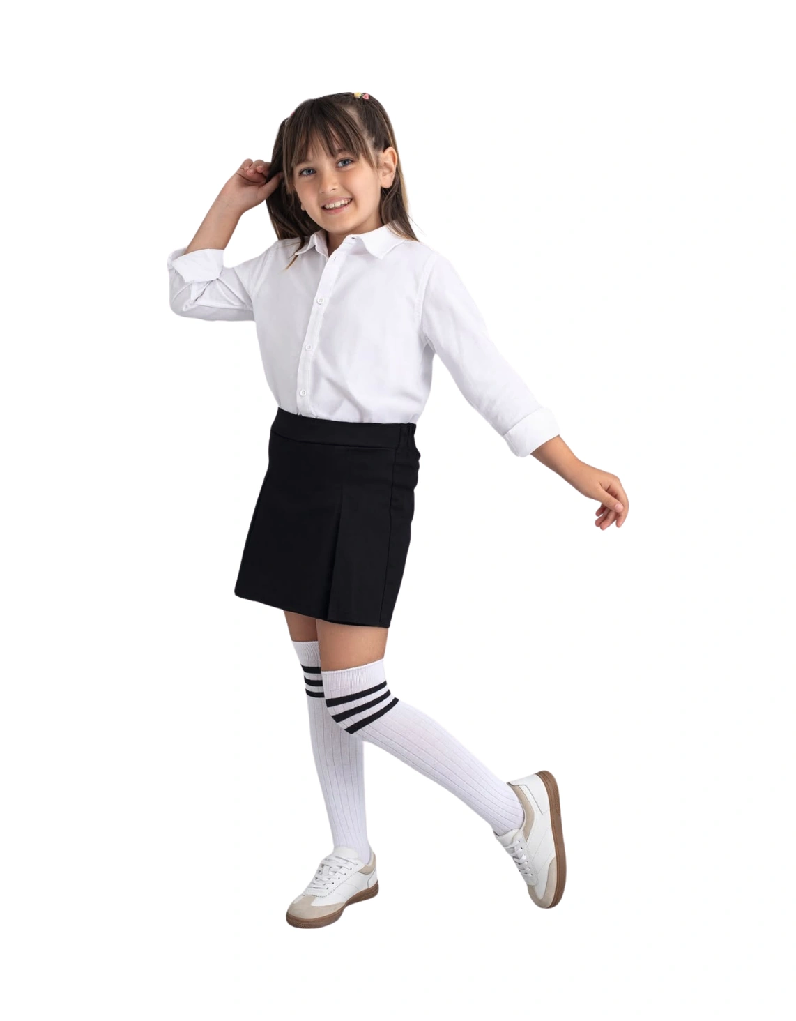 Kız Çocuk Dizaltı Çorap 3 Çift Beyaz-siyah-siyah-2150 Siyah