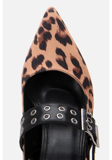 Kadın Taba Leopar Desenli Kemerli Stiletto Taba
