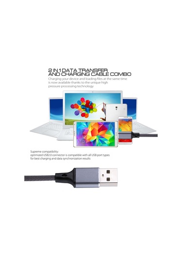 1m 2a Çıkış Usb To Usb-c / Type-c Nylon Dokulu Biçim Veri Senkronizasyon Şarj Kablosu Gri