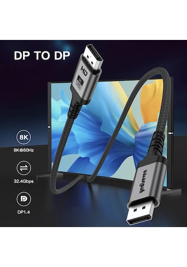 Yediseven Displayport Dp 1.4 8k 60hz Görüntü Aktarma Kablosu 1m