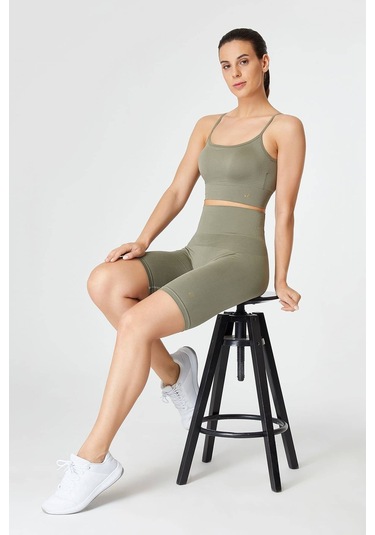 Jerf Vella Yüksek Bel Konfor Biker Tayt Yeşil