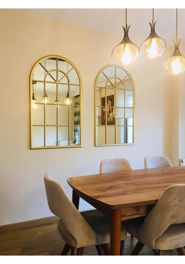 Pencere Model Ayna Duvar Aynası Salon Aynası Dressuar Aynası Gold 103 X 70 Gold