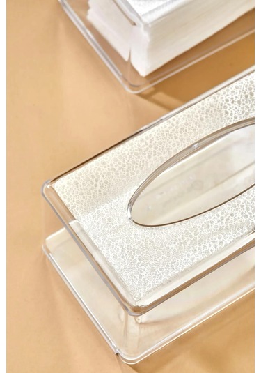 Vivart Üstü Desenli Clear Peçete Organizeri Z Peçetelik Şeffaf Beyaz