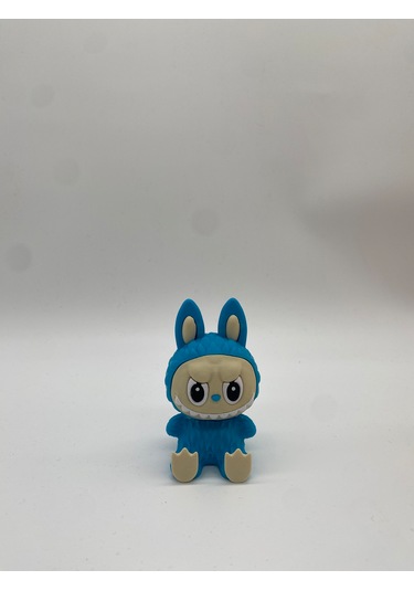 Oturan Dekoratif Labubu Figürü, 3d Baskı, Mavi