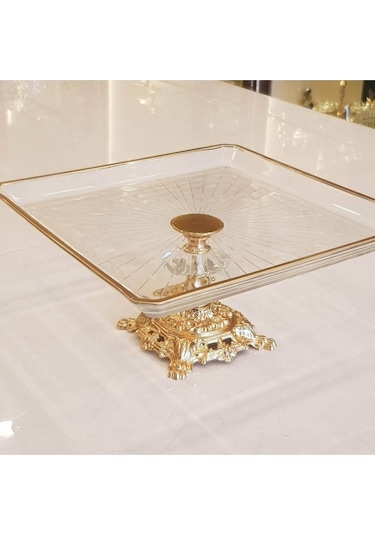 Atabey Home Döküm Ayaklı Yaldız Detaylı Kare Servis Tabağı Altın