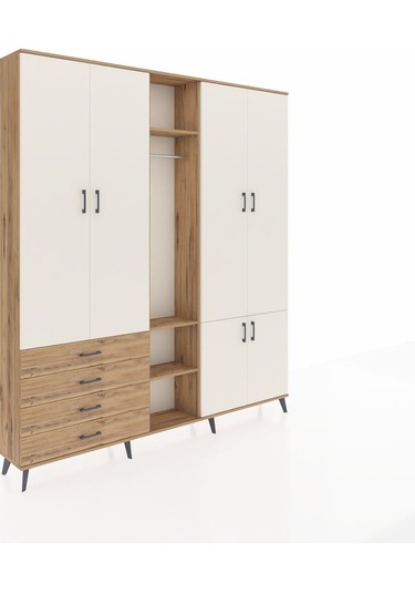 Arges Dolap 14 Raflı 4 Çekmeceli Tek Askılı 220x30x243 Çam-aytaşı/çam Aytası/atlas Çam