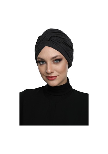 Çapraz Penye Astarlı Siyah Hazır Türban Tesettür Havuz Bonesi Siyah