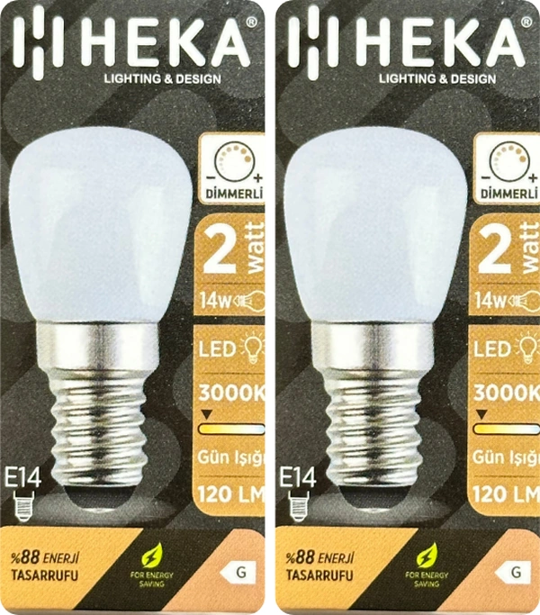 2 Adet Heka 2w 14w 3000k Sarı Işık E14 Duylu İnce Duy Dim Edilebilir Soft Led Mini Ampul