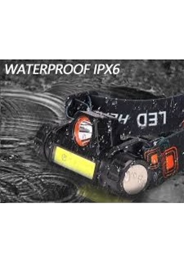 1200 Lümen Cob Led Şarjlı Kafa Lambası Şarjlı Kafa Feneri 1 Adet Siyah