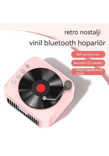 Makine Retro Gramofon Ses Bluetooth Hoparlör-gün Batımı Pembe