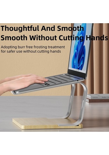 Ebitda Alüminyum + Ahşap G1 Dizüstü Standı - Gri, 25x20cm, 17,3 Laptoplar İçin Isı Dağıtımı Ve Yükseltme Braketi