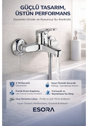 Krom Mix Banyo Duş Musluğu Çeşmesi Bataryası