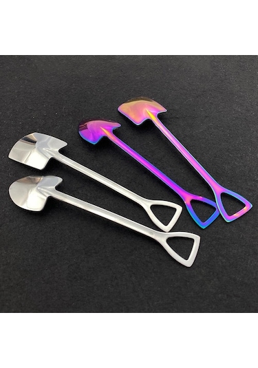 Çok Renkli 4 Adet Yaratıcı Paslanmaz Çelik Kürek Şekli Kaşık Çatal Siyah Sofra Takımı Yemek Kaşığı Çatal Bıçak Kaşık Tk. 56515125 Çok Renkli