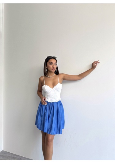 Kadın Modal Dokulu Piliseli Şortlu Mini Etek Mavi Kadın Modal Dokulu Piliseli Şortlu Mini Etek Mavi