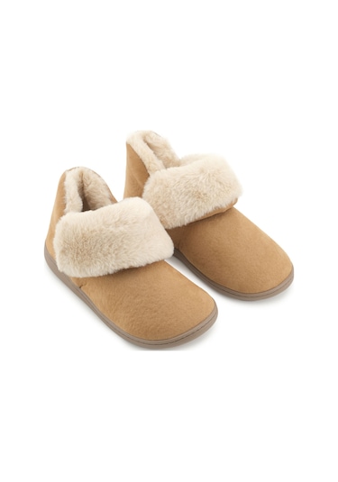 Gezer Kadın Kışlık İçi Peluşlu Rahat Taban Ev Bahçe Panduf Bot Kahve