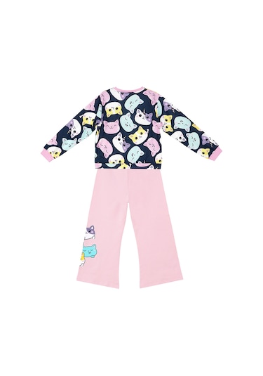 Denokids Sevimli Kediler Kız Çocuk Eşofman Takımı - Lacivert - Pembe