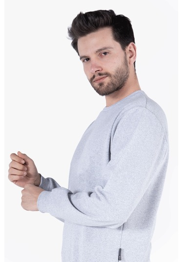 2 İplik Bisiklet Yaka Sweatshirt Gri Melanj