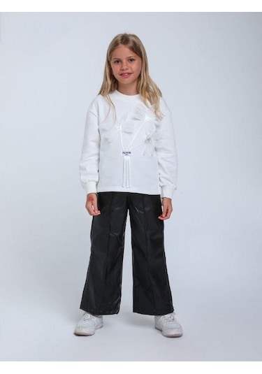Kız Çocuk Kabartma Çiçek Desenli Sweatshirt-14320 Beyaz
