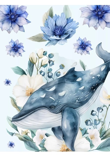 Sticker Home Balina Banyo İçin Suya Dayanıklı Etiketler 245588977 Mavi