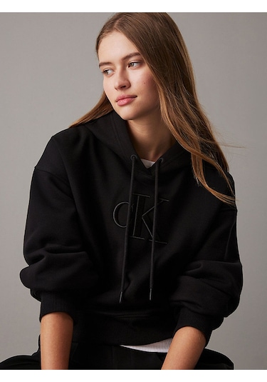 Calvin Klein Raısed Embroıdery Ck Hoodıe Sweat Siyah