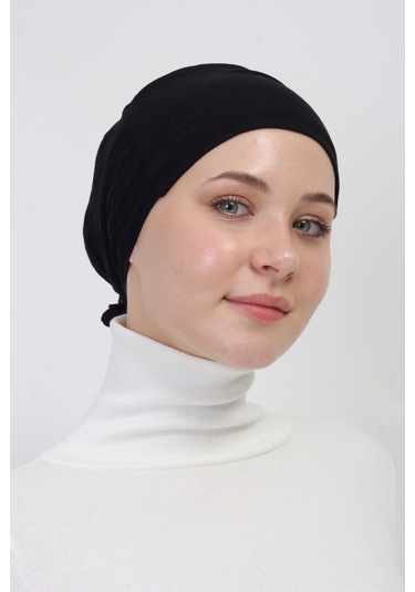Pratik Dikişsiz Bağlamalı Kaymayan Tesettür Bone Siyah