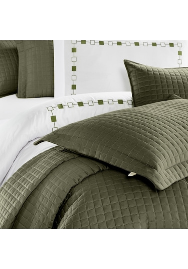 PASIONI- Saten -Elegante-Haki Çift Kişilik Yatak Örtüsü Takımı Haki
