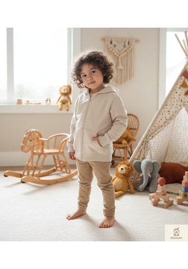 Minibohe Basic Çocuk Hoodie Bej Açık Bej