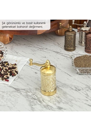 Sarı Zamak Karabiber El Değirmeni Öğütücü Grinder 8 Cm Sarı