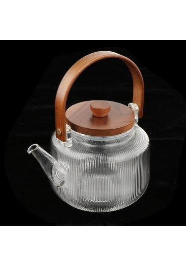 Cam Çaydanlık Çayı Su Isıtıcısı Kung Fu Çayı 1000ml El Üfleme Çay Evi İçin Çay Süzgeç İle Açık Ahşap Sapı Aile Evi Açık, 2pcs Filtre