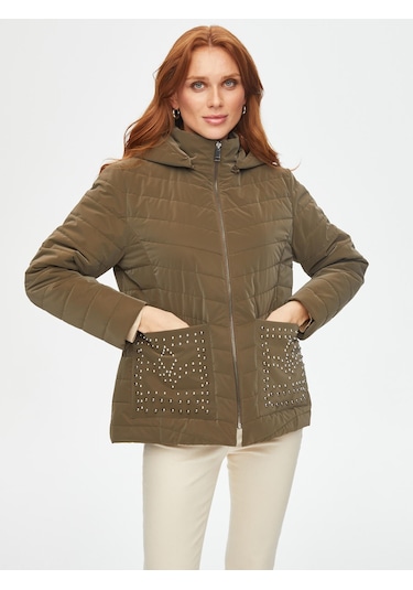 Trok Cepli Kadife Görünümlü Kapüşonlu Kapitone Mont 69435 U6943554 Haki