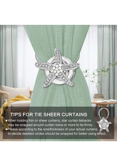 Perde Bağları Kristal Perde Askısı Gümüş Manyetik Perde Tokası Askı Askısı Deniz Yıldızı Dekoratif Perde Askı Kancaları Perdeler İçin, 1 Çift Diğer