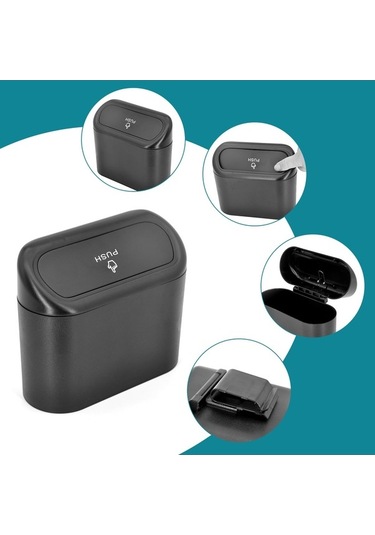 Createtech Taşınabilir Siyah Oto Çöp Kutusu Kapaklı Portatif Araç İçi