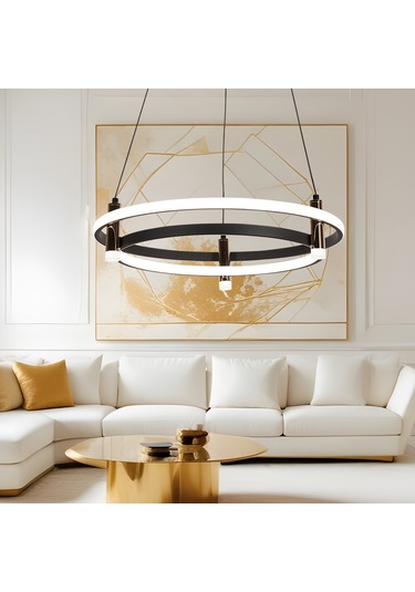 Blom Yuvarlak 112 Watt Siyah Modern Oturma Odası Salon Sarkıt Led Avize Siyah