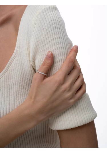 Sılverme 925 Ayar İnce Yol Desenli Gümüş Yüzük 94679835 Gri