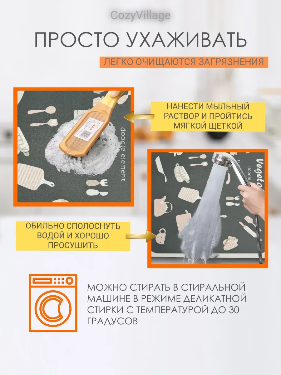Cozy Village Emici Bulaşık Kurutma Paspası 50x40cm 225919885 Koyu Gri
