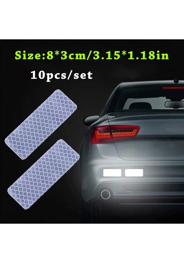 Beyaz 10 Adet Araba Tampon Yansıtıcı Güvenlik Şeridi Çıkartmaları - Gece Sürüş Güvenliğinizi Ve Stilinizi Geliştirin A-11