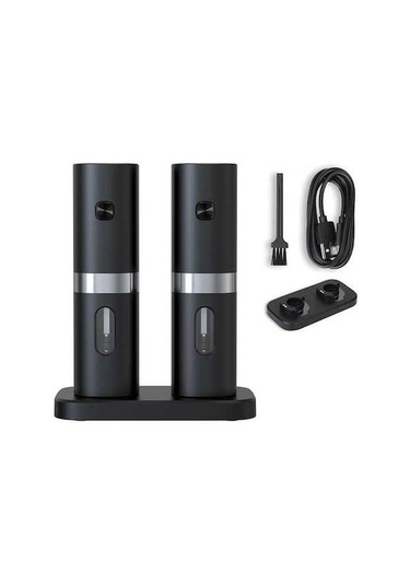 Createtech Kk Elektrikli Otomatik Tuz & Karabiber Öğütücü Seti, Şarj Tabanlı, 2 Ayarlı, Taşınabilir Ahşap