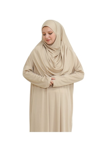 Keseli Namaz Elbisesi Eşarp Ve Tesbih Hazır Tesettür Giyim Türban Müslüman Giysi Takım Vizon