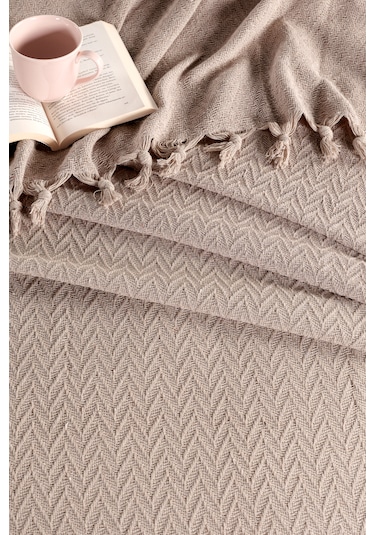 Assos 220x220cm Çift Kişilik Saçaklı Yatak Örtüsü Çeyizlik He Bej