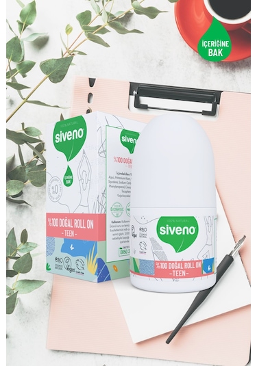 Siveno %100 Doğal Roll On Teen Girl Genç Kız Deodorant Ter Kokusu Önleyici Bitkisel Leke Bırakmayan Vegan 50 ML
