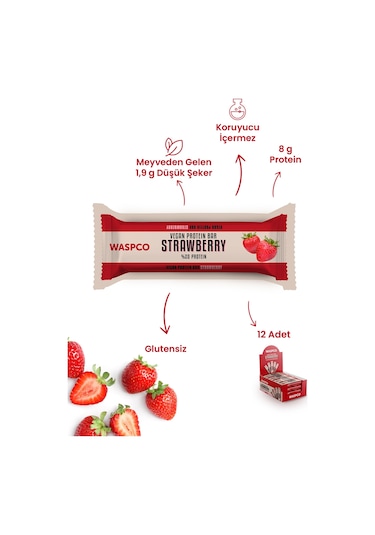 Waspco Vegan Protein Bar Çilekli 40g x 12 Adet
