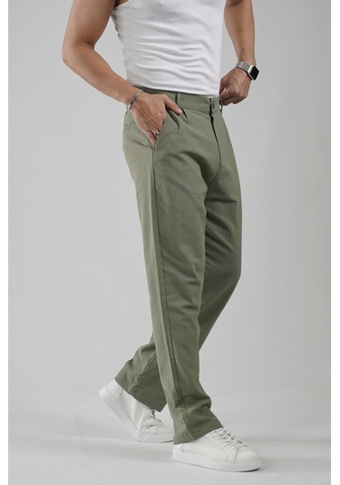 Baggy Fit Kalıp Pamuklu Keten Pantolon Haki
