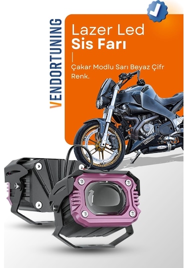 Motosiklet Çok Modlu Lazer Led Sis Farı 2 Adet Çift Renk Beyaz Sarı Ultra Güçlü Sis Farı